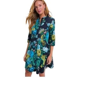 NEW Tuckernuck Womens Size XXS Verdant Floral Royal Shirt Dress $188 Preppy